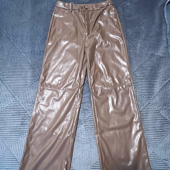 Brown straight leg leather pants - Picture 1 of 2